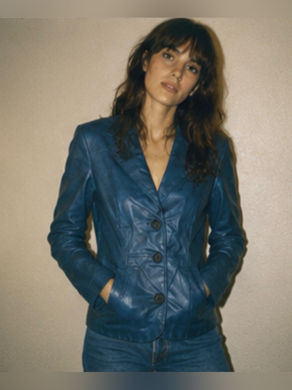 NWT Old Stock Metrostyle 90’s Vintage Metallic Blue Leather Jacket 8P